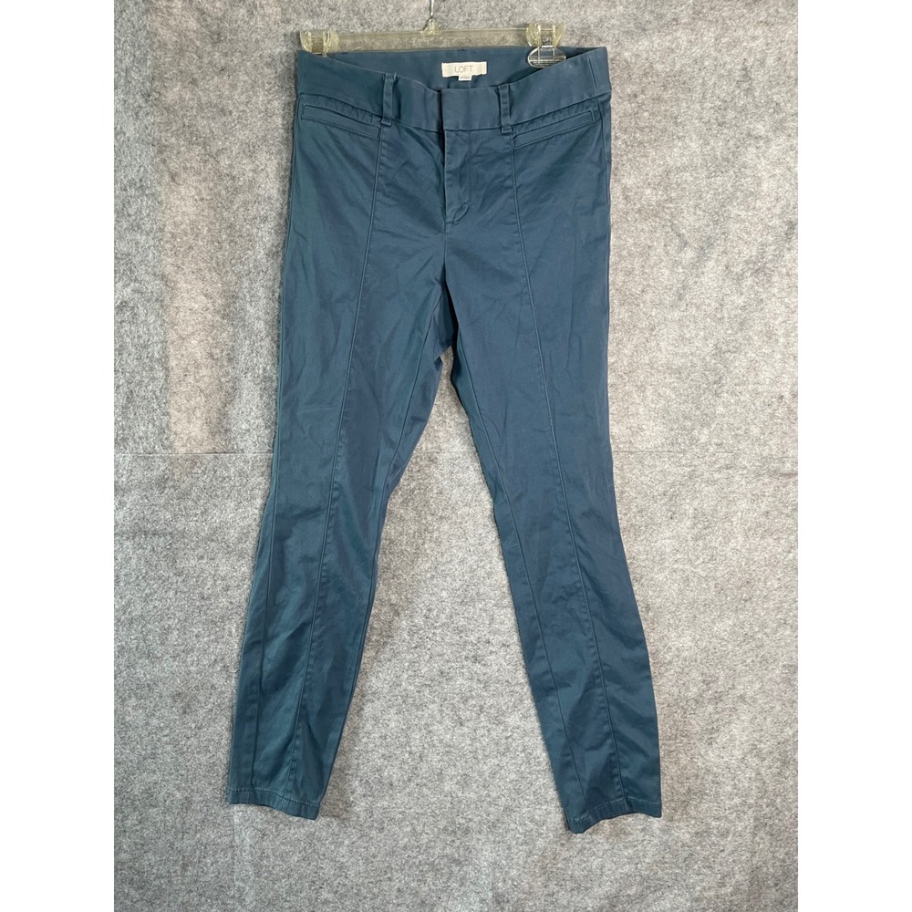 Loft Womens 2P Petite Skinny Ankle Pants Teal Blue Seam Front Trousers Stretch - Picture 1 of 8
